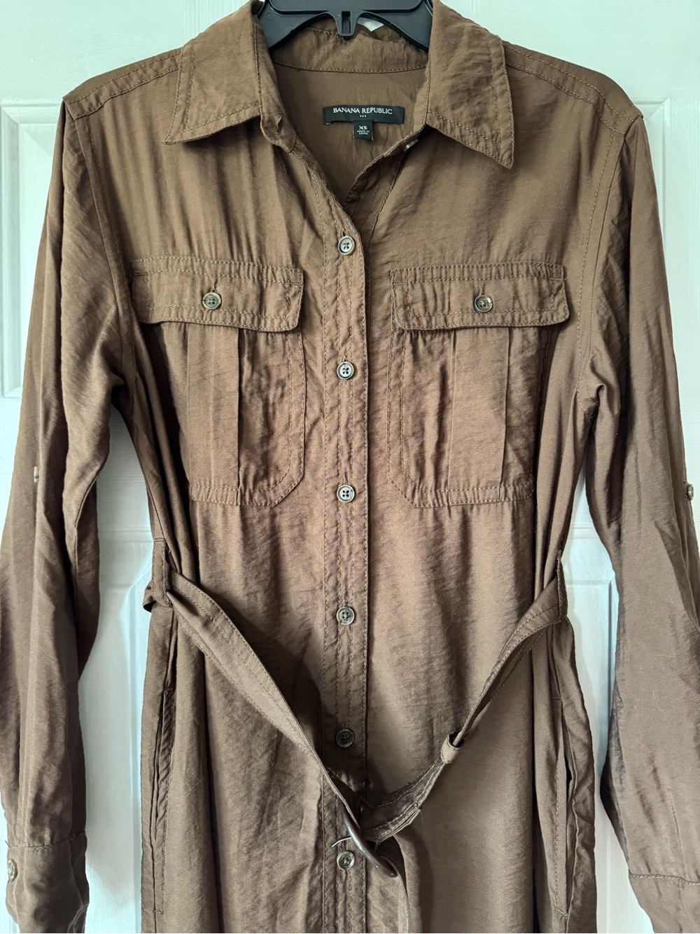 Brown Button-Front Shirt Dress with Belt - Picture 4 of 5